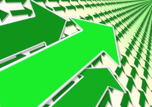 Green arrows pointing forward in perspective.