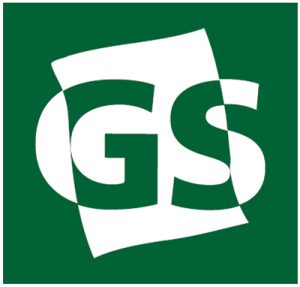 Green logo with stylized white letters GS.