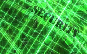 Green digital security concept with grid lines.