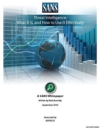SANS whitepaper on threat intelligence cover page.