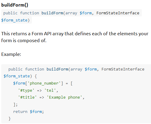 Code snippet for building a form.