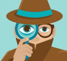 Detective with magnifying glass and hat.