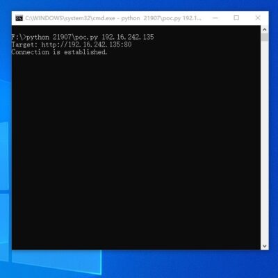 Command prompt showing a Python script connection.