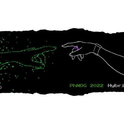 Digital hand reaching towards human hand.