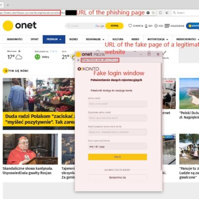 Fake login window on news website.