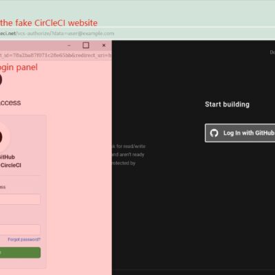 Fake GitHub login page warning display.