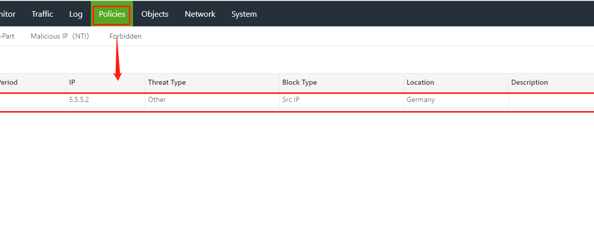 Network threat alert dashboard screenshot.