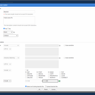 Web application firewall settings interface screenshot.