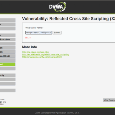 Web application showing XSS vulnerability demonstration.