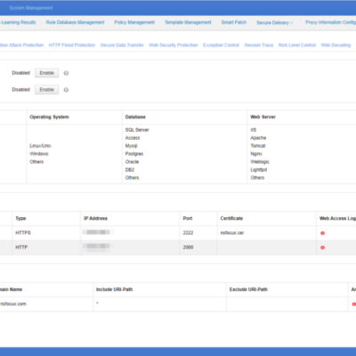 Web application firewall management interface screenshot.