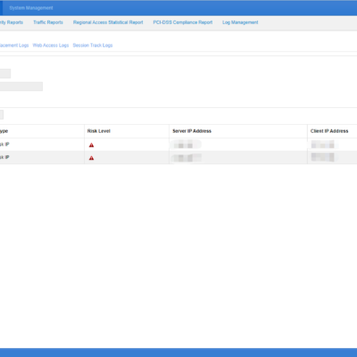Web application firewall log report interface.