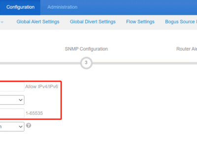 Network configuration interface with flow settings.