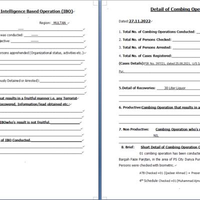 Document detailing intelligence and combing operations.