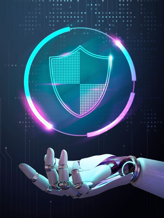 Uma imagem que ilustra a mão de um robo e um escudo que passa o sentimento de segurança.