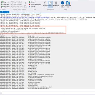 Debugging tool interface showing error logs.