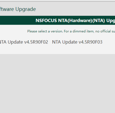 NSFOCUS NTA software upgrade options displayed.