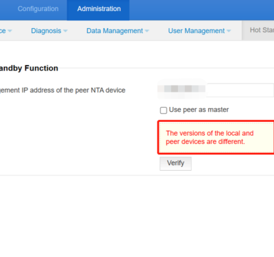 Web interface showing hot standby function error.