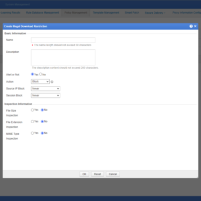 Web application interface with form settings.