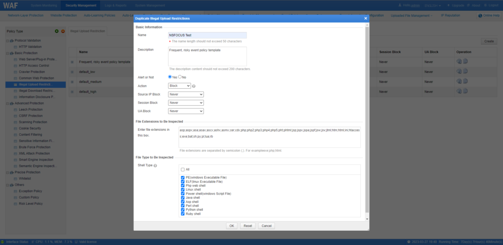 Web interface showing firewall rule configuration.