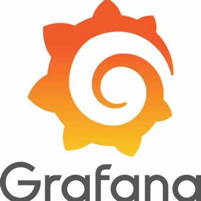 Grafana logo with orange and yellow swirl.