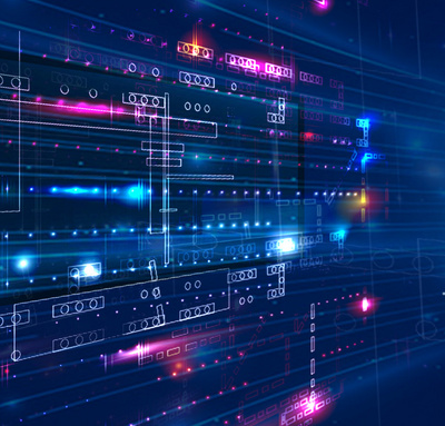 Digital interface with futuristic holographic design.
