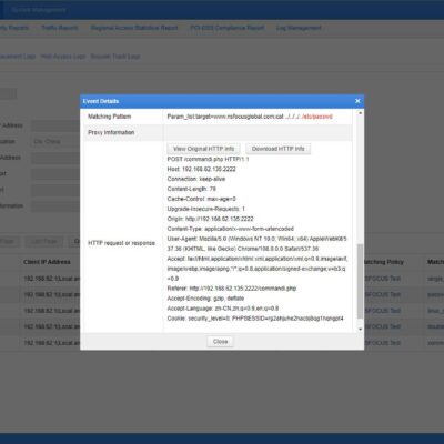 Web interface with security alert details.