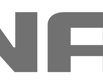 QNAP logo in gray on black background.