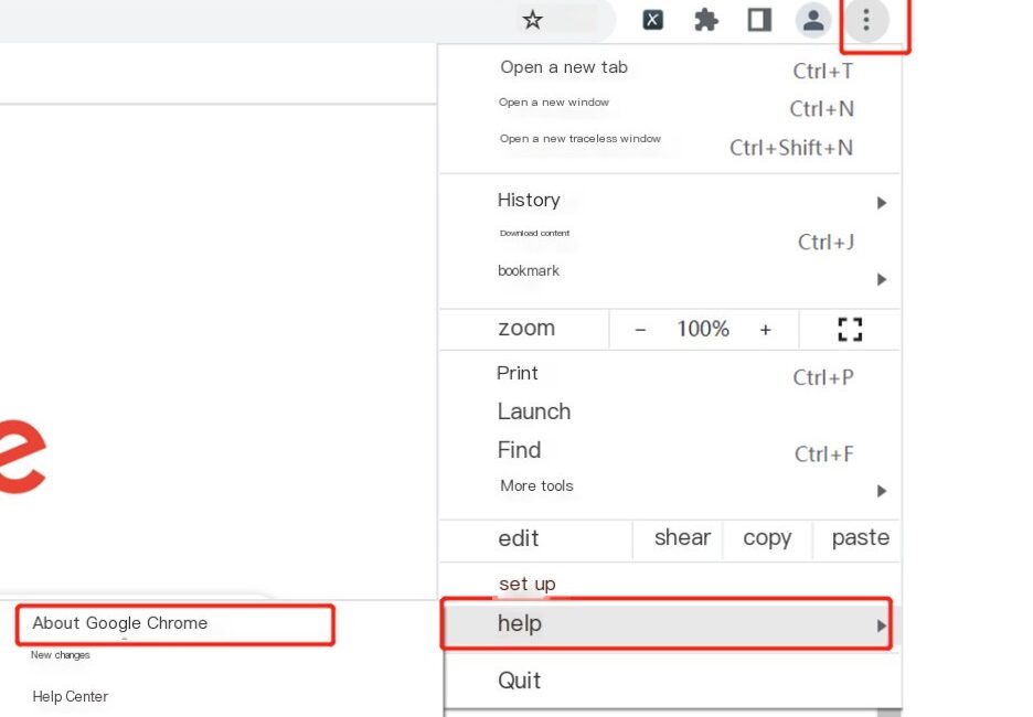 Chrome settings menu open with options highlighted.