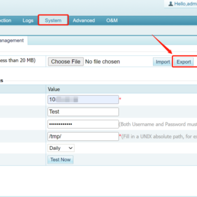 System configuration settings interface screen.