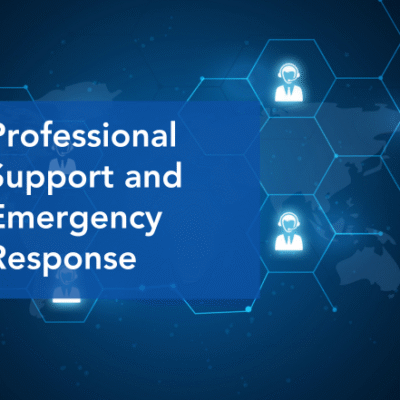 Professional support and emergency response graphic.
