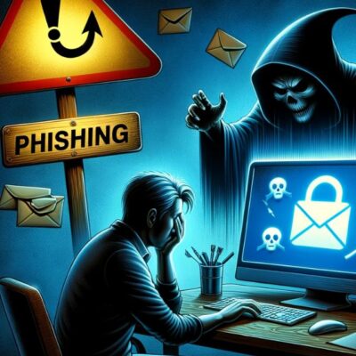 Uma imagem que ilustra uma pessoa sofrendo ataque de phishing.