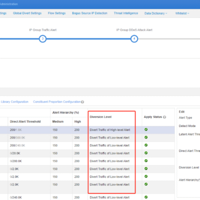 Network configuration settings interface with data table.