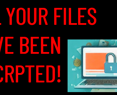 Computer screen displaying ransomware encryption warning.