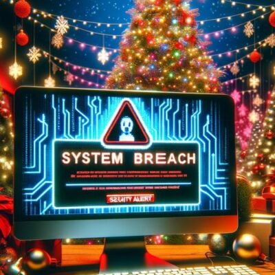 Uma imagem que ilustra um ataque cibernético sendo realizado durante o natal.