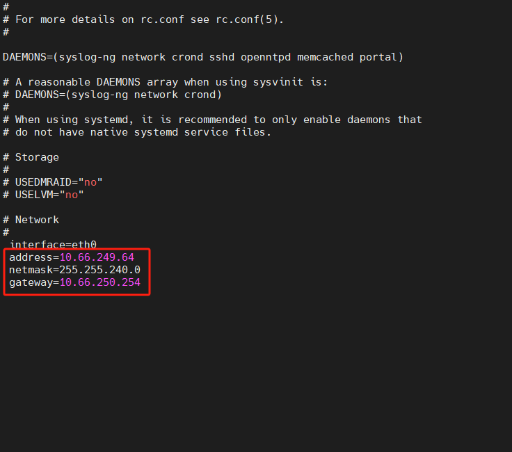 Nano editor displaying network configuration file.