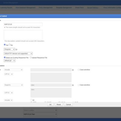 Web application firewall settings configuration window.