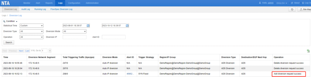 Network traffic analysis interface with data table.