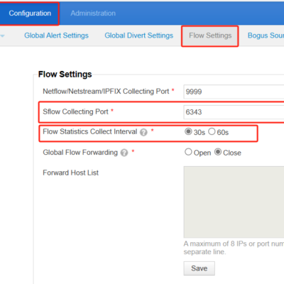 Network Traffic Analyzer flow settings configuration page.