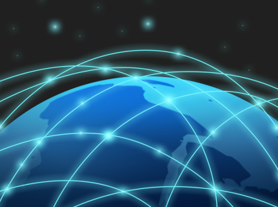 Globe with glowing network lines.