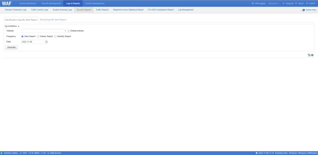 Web application report interface screenshot.