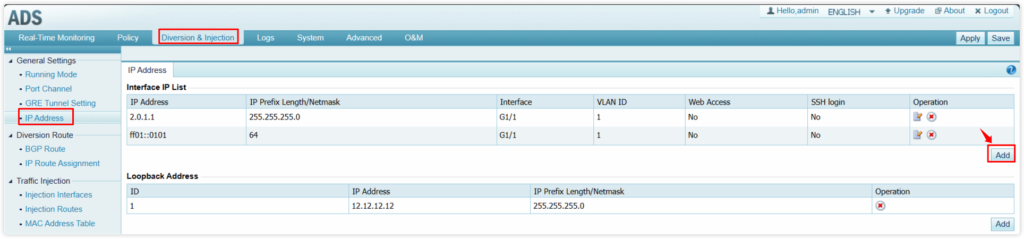 Network settings interface with IP address details.
