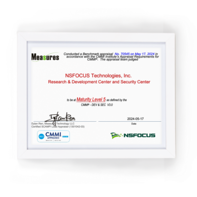 Certificate of CMMI Level 5 achievement.