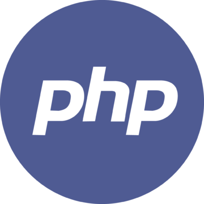 PHP logo on a blue circular background.