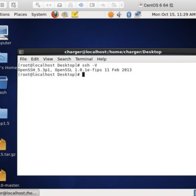 CentOS desktop with terminal window open.