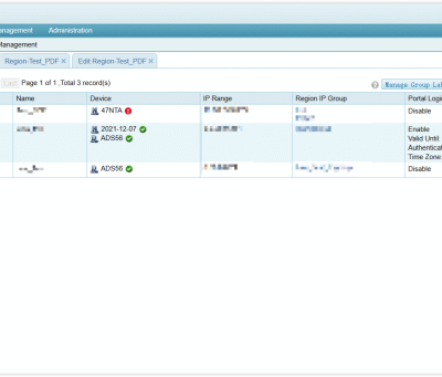 Screenshot of a network management interface showing router and switch statuses.