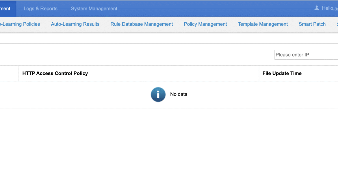 Screenshot of a policy management interface showing no data available.