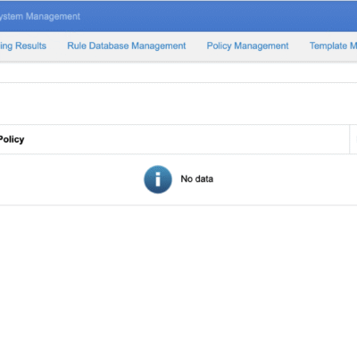 Screenshot of a policy management interface showing no data available.