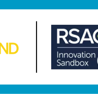 RSAC Innovation Sandbox logo with a yellow text on the left and a blue section on the right.