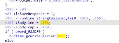 Screenshot of code with highlighted variables v158 and v159.