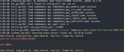 Screenshot of a database report showing subdomain API records and scan statistics.